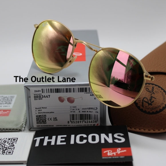 Model Display RayBan Round Metal Pink Mirror RB3447 Reflective - Picture 14 of 16